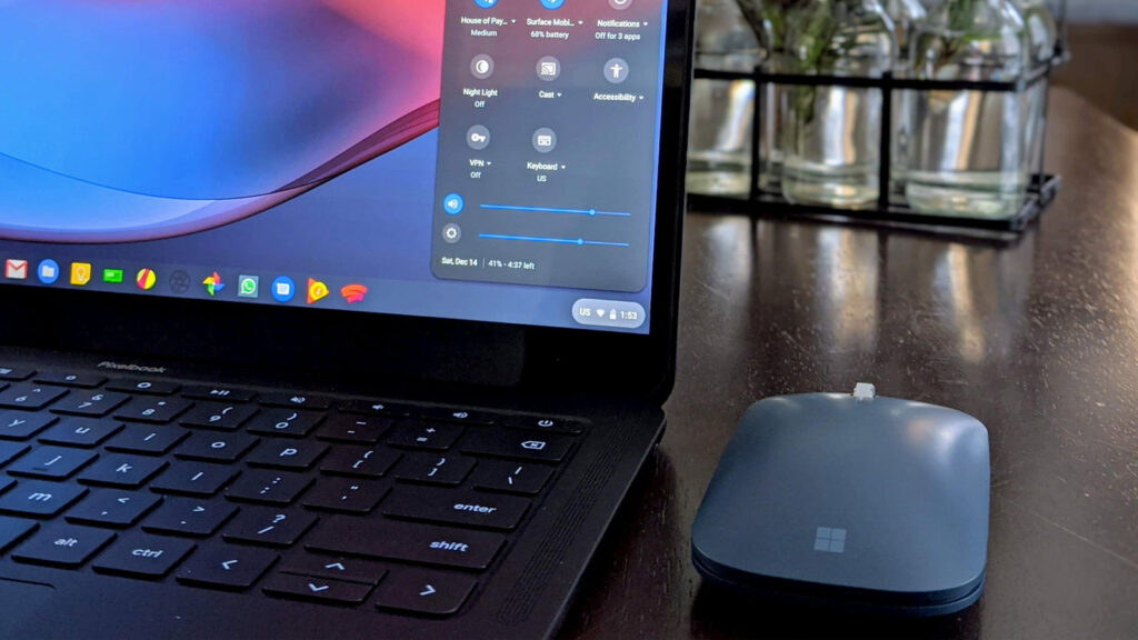 Chromebook battery UI showing at the bottom corner of the device