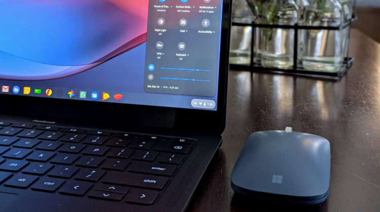 Chromebook battery UI showing at the bottom corner of the device