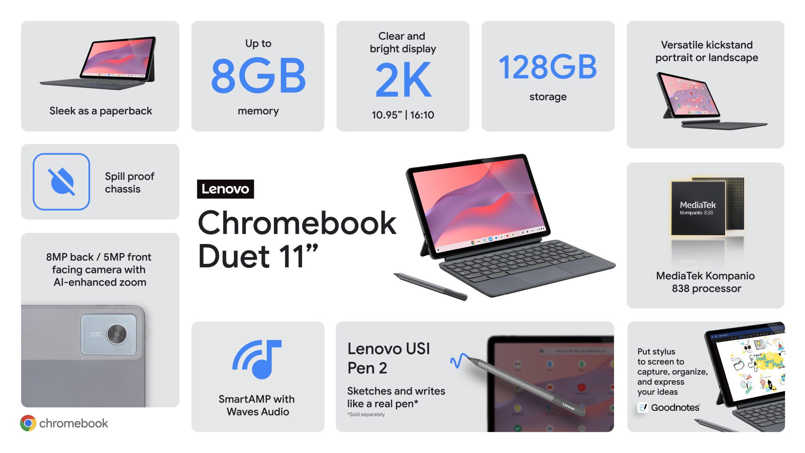 「Lenovo」Chromebook Duet 11（付属品あり） Lenovo Chromebook Duet Gen 9 (11″ MTK) | Versatile & Portable